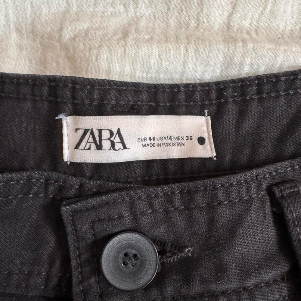 ZARA Womens Black Wide Leg Raw Hem Pants Size 14 Minimalist Casual Street Style - Picture 4 of 5